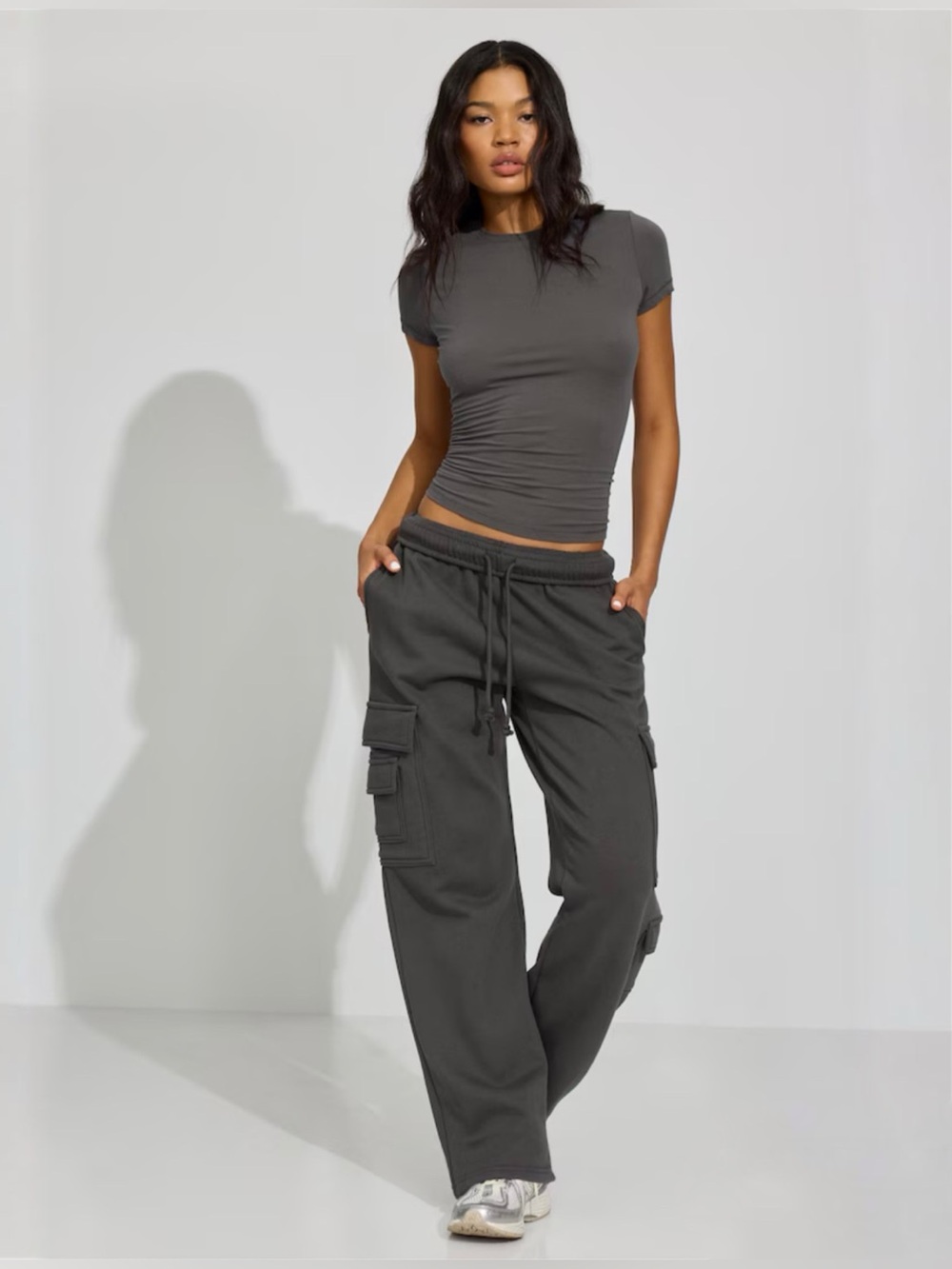 Garage Ultrafleece Cargo Joggers Women's Charcoal Gray Size Small Wide Leg Pants